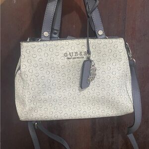 GUESS White and Blue Satchel Bag